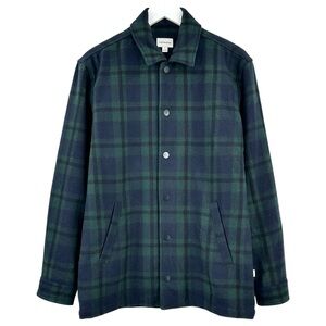 Frank & Oak Navy and Forest Green Plaid Jacket